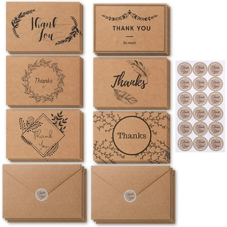 Mr. Pen- Thank You Cards with Envelopes, Brown Kraft Paper, 18 Pack, 4 x 6", Blank Inside, 6 Designs, Thank You Cards