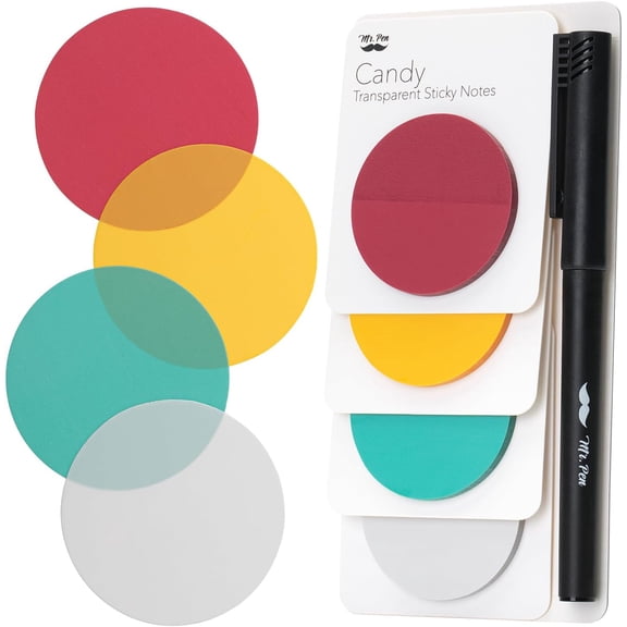 Mr. Pen- Transparent Sticky Notes, 200 Pcs, Candy Colors, Round