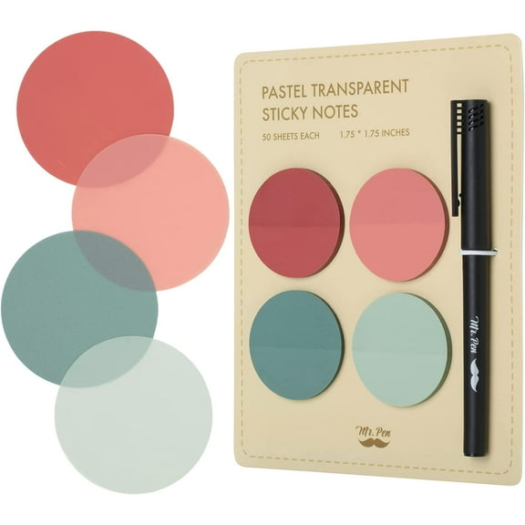 Mr. Pen- Transparent Sticky Notes, 200 Pcs, Pastel Colors, Round Translucent Sticky Notes, Pastel Sticky Notes