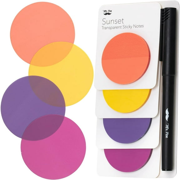 Mr. Pen- Transparent Sticky Notes, 200 Pcs, Sunset Set, Round