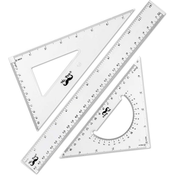 Mr. Pen Triangle Ruler and Square Set, 3 Pack Geometry Rulers, Clear Plastic