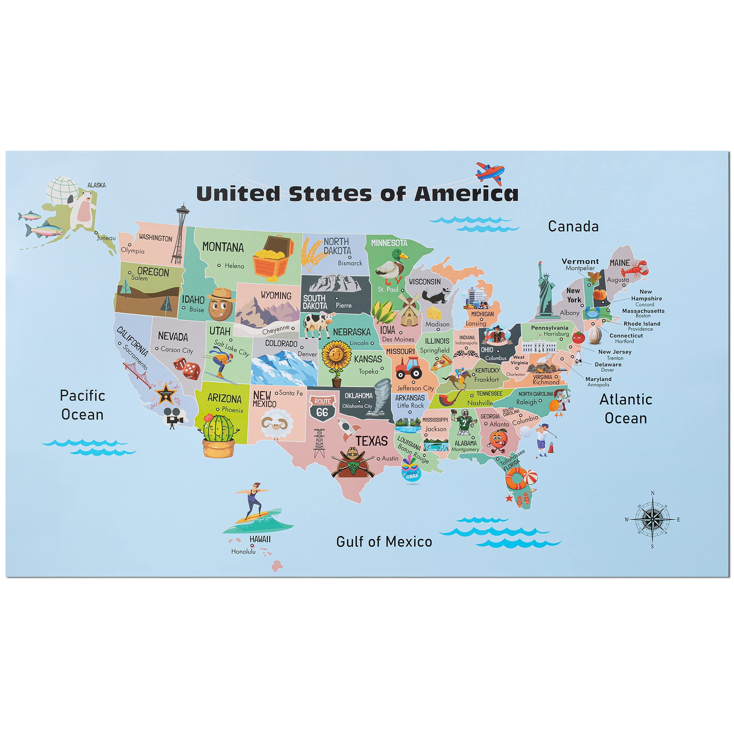 USA Map for Kids - Laminated - United States Wall Chart Map (18 x 24)