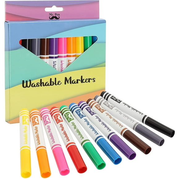 Mr. Pen- Washable Markers, Assorted Colors, 10 Pack, Broad Line