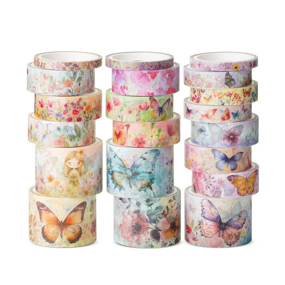 Mr. Pen- Washi Tape Set, 20 Rolls, Assorted Sizes, Watercolor Butterfly Design, Washi Tape for Journaling