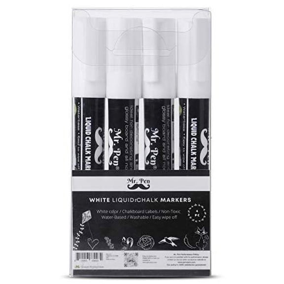 Mr. Pen- White Chalk Markers, 4 Pack, Dual Tip, 8 Labels, White Liquid Chalk Marker, Chalk Markers