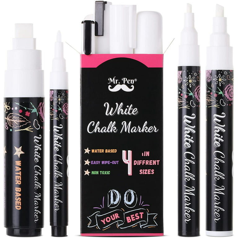 Mr. Pen- White Chalk Markers, 4 pcs, Assorted Size, Chalk Marker