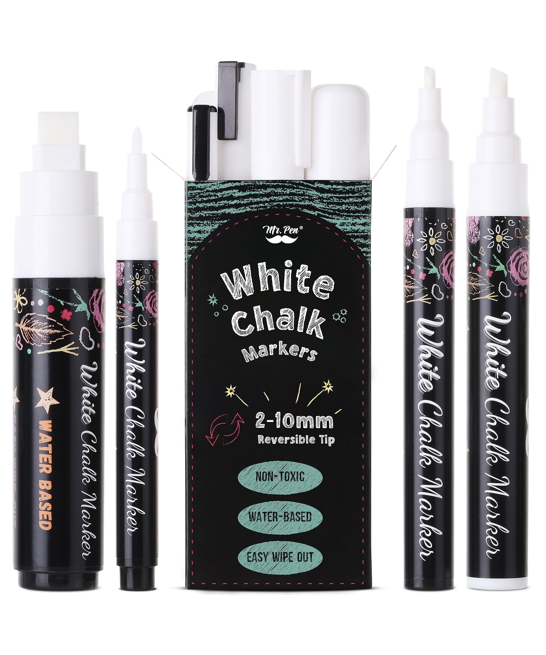 Mr. Pen White Chalk Markers, 4 pcs, Assorted Size, Chalk Marker, Chalk
