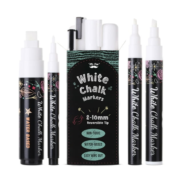 Mr. Pen White Chalk Markers, 4 pcs, Assorted Size, Chalk Marker, Chalk