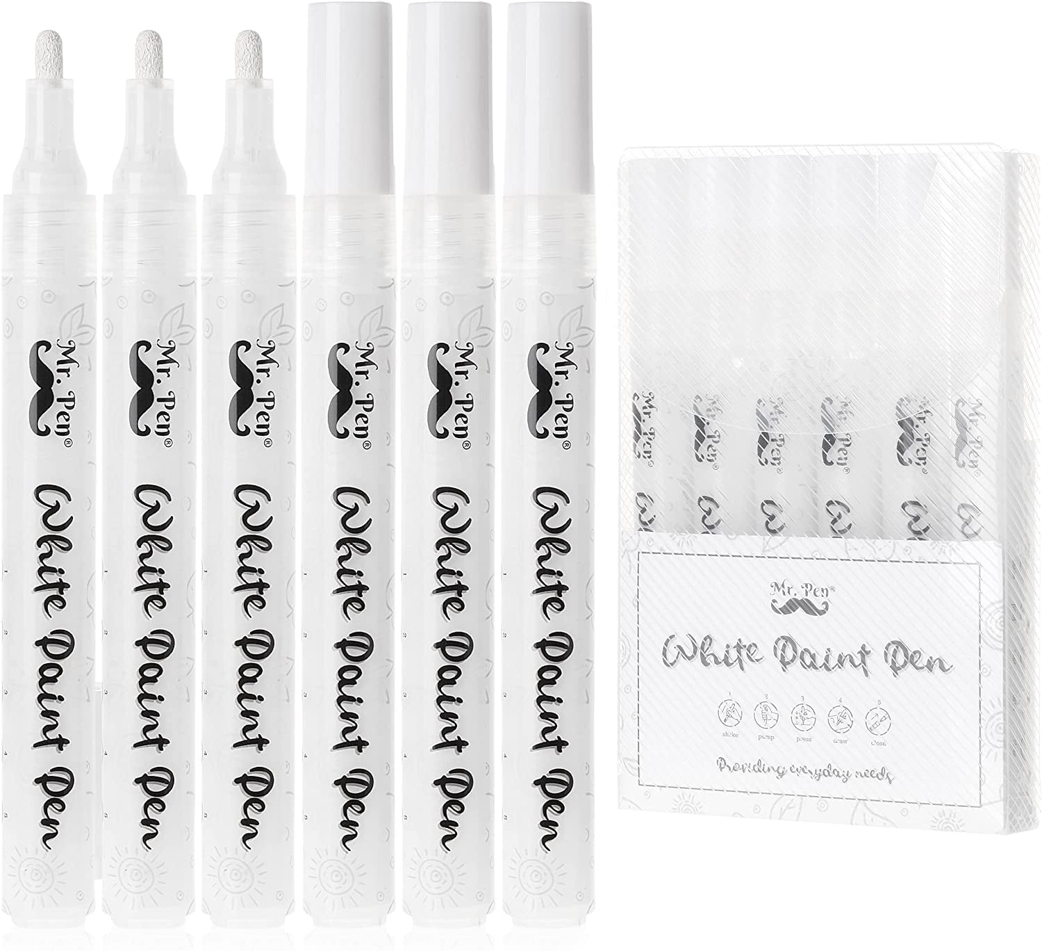 Mr. Pen- White Paint Pen, 6 Pack, Acrylic White Permanent Marker, White  Paint Marker, White Pens for Art, White Markers for Black Paper