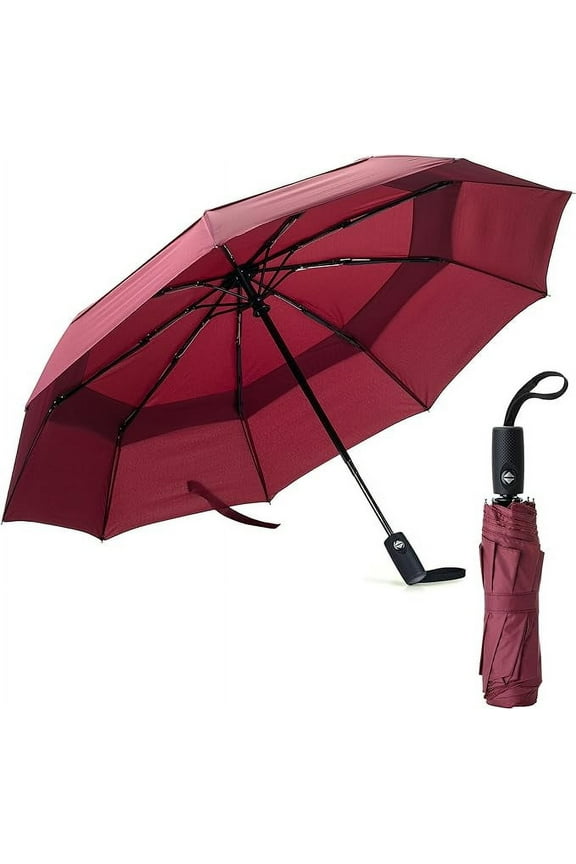 - Windproof Travel Umbrella, Red, Automatic Umbrellas for Rain, Compact Umbrella