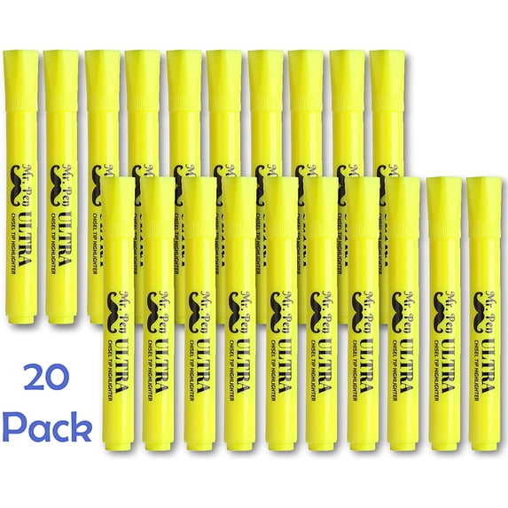 Mr. Pen- Yellow Highlighters, Tank Style Highlighter, Pack of 20, Highlighters Markers, Highlighter Pen, Yellow Fluorescent Highlighter, Chisel Tip