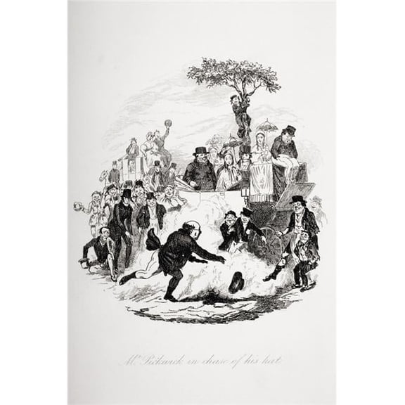 Mr. Pickwick In Chase of His Hat. Illustration From the Charles Dickens Novel the Poster Print - 12 x 18