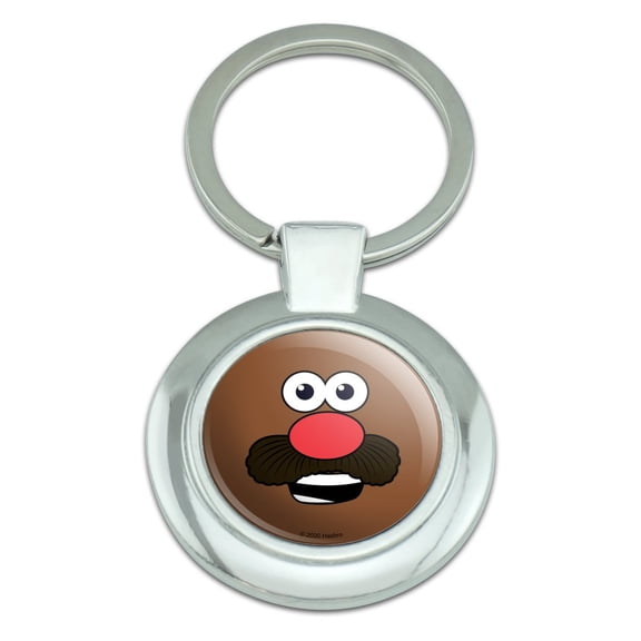 Mr. Potato Face Keychain Classy Round Chrome Plated Metal