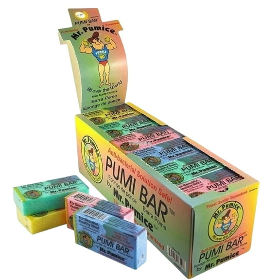 Mr. Pumice Callus Remover PUMI Bar: Pedicure Stone & Foot Scrubber - Medium Grit (Assorted Colors) 24 Pack Display Case
