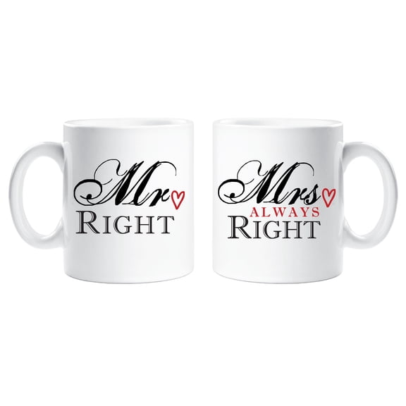 Mr Right Mrs Always Right Couple Mug Novelty Set Cup Ceramic