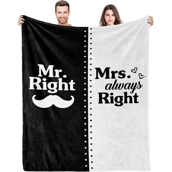 Mr Right and Mrs Always Right Gifts, Wedding Gifts for Couples 2024, Bride To Be Gifts Newly Engaged Bridal Shower Gifts, Gifts for Wedding Bride Groom Engagement Couples Husband Wife Blanket 60x50"