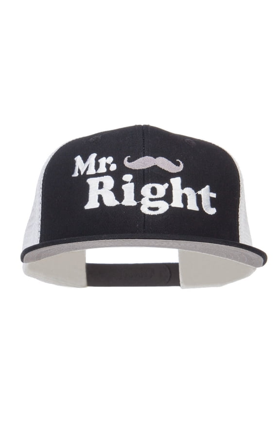 Mr Right Mustache Embroidered Mesh Snapback - Black White OSFM
