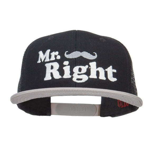 Mr Right Mustache Embroidered Mesh Snapback - Grey Black OSFM