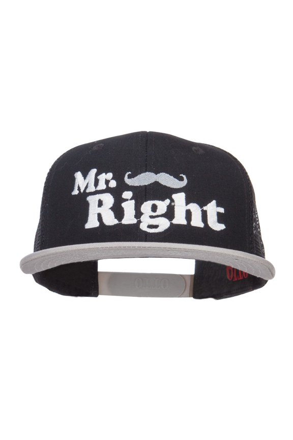 Mr Right Mustache Embroidered Mesh Snapback - Grey Black OSFM