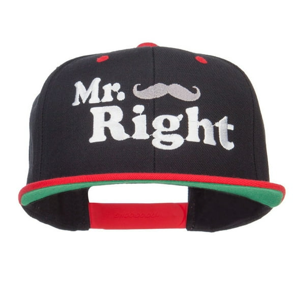 Mr Right Mustache Embroidered Snapback - Black Red OSFM