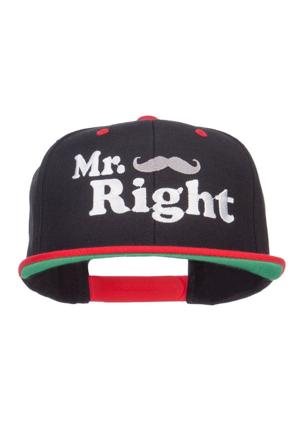 Mr Right Mustache Embroidered Snapback - Black Red OSFM