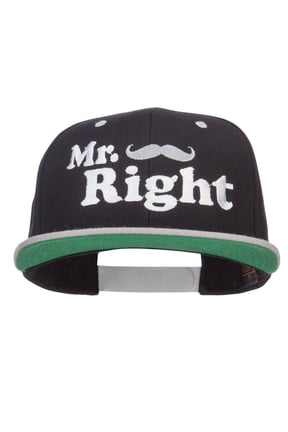 Mr Right Mustache Embroidered Snapback - Black Silver OSFM