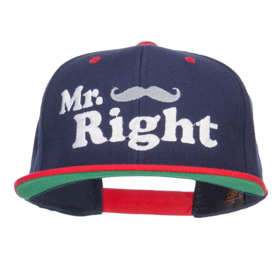 Mr Right Mustache Embroidered Snapback - Navy Red OSFM