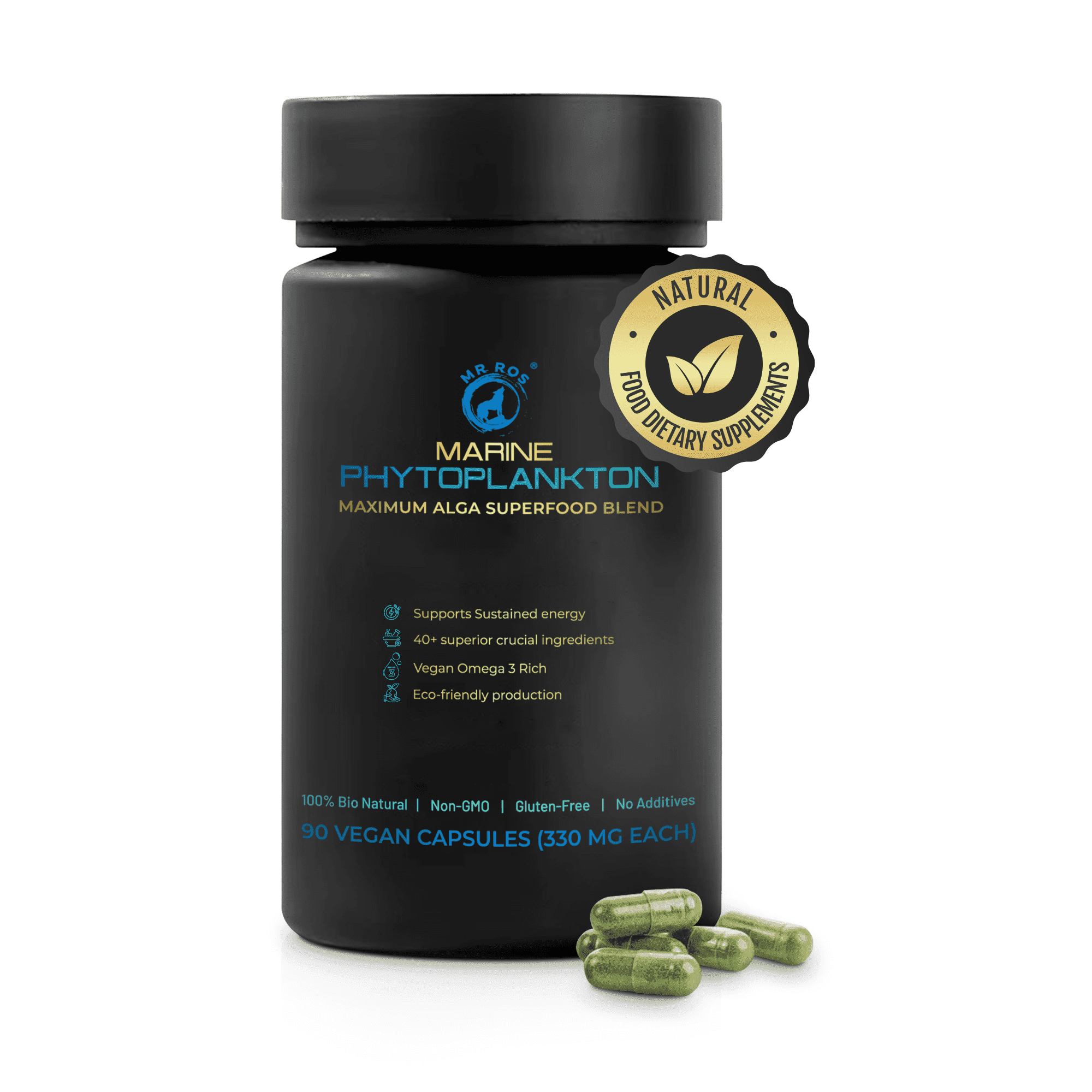 Mr. Ros Marine Phytoplankton – Vegan Omega-3 Supplement for Immune Supports – 90 Capsules