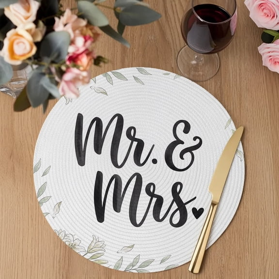 Mr Round Braided Placemats Set of 1, Mrs Heat Insulation Place Mats Washable Non-Slip Table Mats for Kitchen Dining Party, 13 Inches
