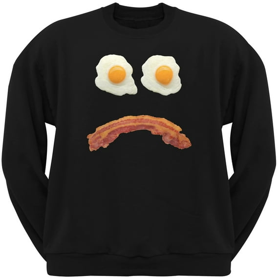 Mr. Sad Face Bacon And Eggs Black Adult Crew Neck Sweatshirt - 2X-Large