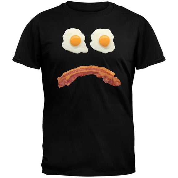 Mr. Sad Face Bacon And Eggs Black Adult T-Shirt - Small