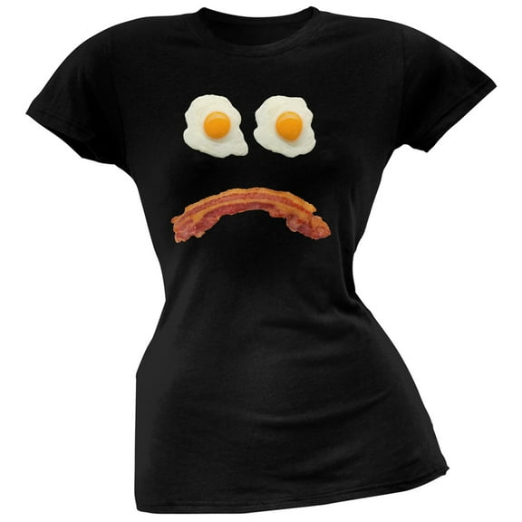 Mr. Sad Face Bacon And Eggs Black Soft Juniors T-Shirt - X-Large