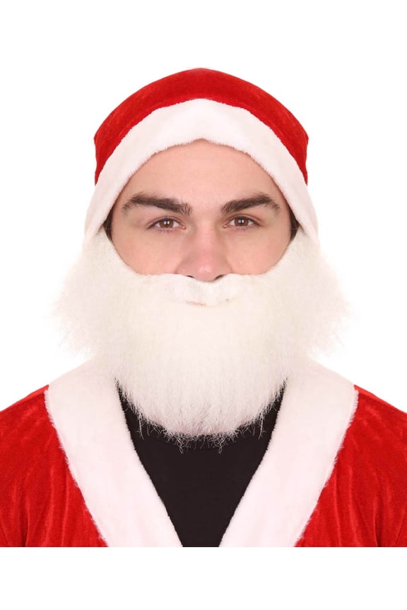 Adult Santa Suit & Beard Set  Red and White Christmas Costume Outfit for Men | Synthetic Fiber Holiday Cosplay Accessory