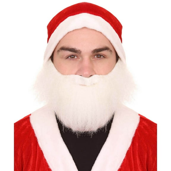 HPO Adult Santa Suit & Beard Set Red and White Christmas Costume Outfit for Men | Synthetic Fiber Holiday Cosplay Accessory
