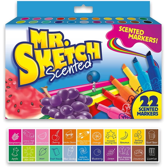 Mr. Sketch 2054594 Scented Watercolor Marker, Broad Chisel Tip, Assorted Colors, 22/Pack