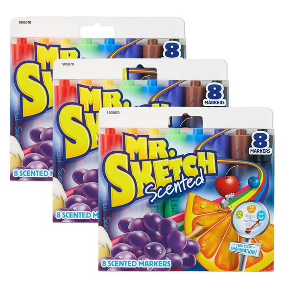 Mr. Sketch Scented Markers, Chisel Tip, Assorted Colors, 8 Per Pack, 3 Packs