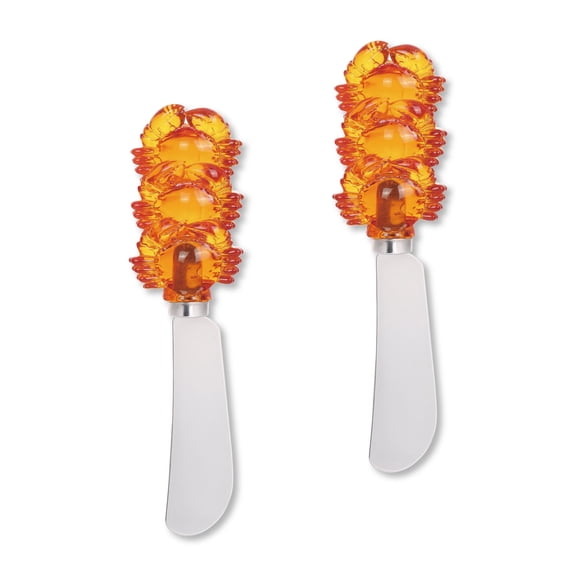Mr. Spreader 2-Piece Crabs Cheese Spreader, Transparent Polyresin Handle with Stainless Steel Blade, for Cream Cheese, Jam and Dips, Amber, Kitchen Gadgets