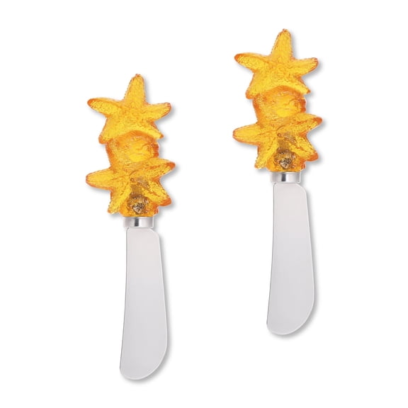 Mr. Spreader 2-Piece Sea Stars Cheese Spreader, Transparent Polyresin Handle with Stainless Steel Blade, for Cream Cheese, Jam and Dips, Yellow, Kitchen Gadgets