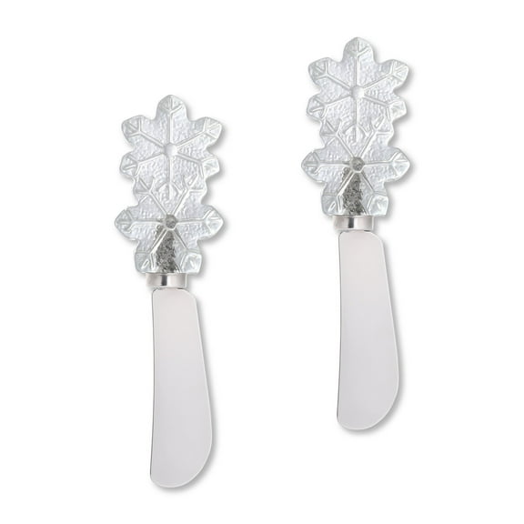 Mr. Spreader 2-Piece Snowflakes Cheese Spreader, Transparent Polyresin Handle with Stainless Steel Blade, for Cream Cheese, Jam and Dips, White, Kitchen Gadgets