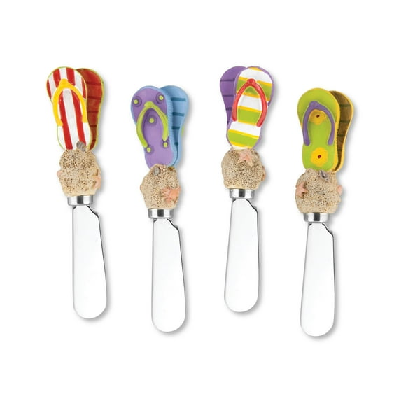 Mr. Spreader 4-Piece Beach Sandals Hand Painted Resin Handle with Stainless Steel Blade Cheese Spreader/Butter Spreader Knife, Assorted