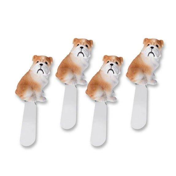 Mr. Spreader 4-Piece Bulldog Hand Painted Resin Handle with Stainless Steel Blade Cheese Spreader/Butter Spreader Knife