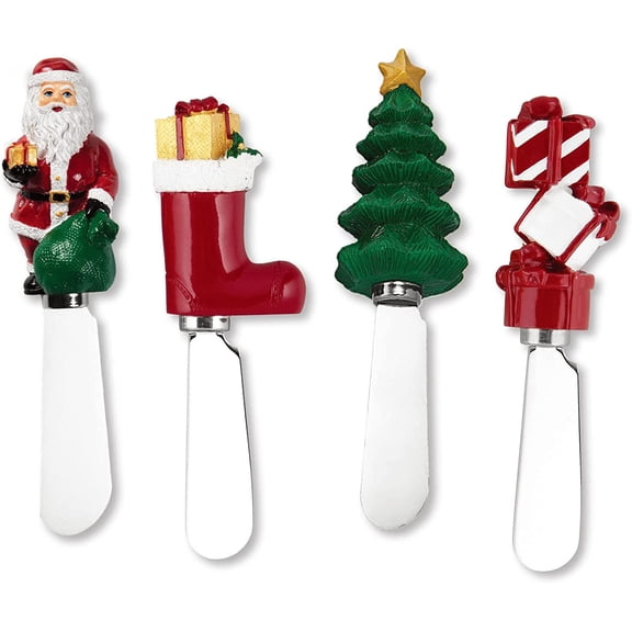 UPware Christmas Cheese Spreaders Set of 4 with Resin Handles and Stainless Steel Blades