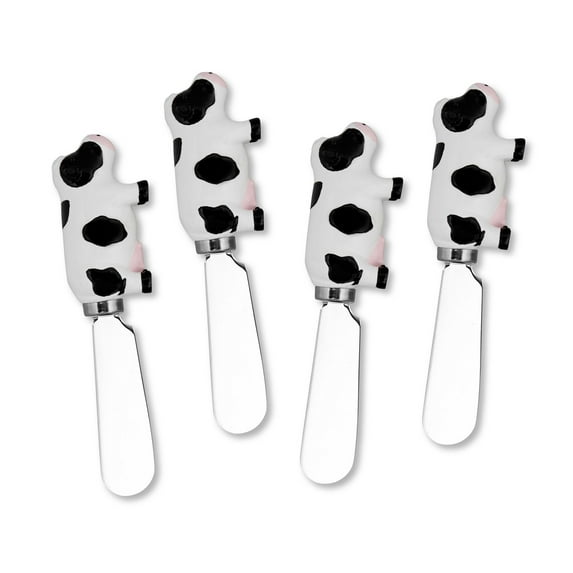 Mr. Spreader 4-Piece Cow Hand Painted Resin Handle with Stainless Steel Blade Cheese Spreader/Butter Spreader Knife