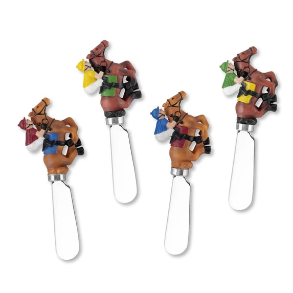 Mr. Spreader 4-Piece Derby Hand Painted Resin Handle with Stainless Steel Blade Cheese Spreader/Butter Spreader Knife, Assorted