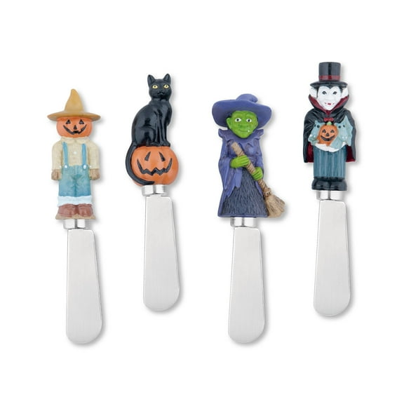 Mr. Spreader 4-Piece Hand Painted Resin Handle with Stainless Steel Blade Cheese Spreader/Butter Spreader Knife, Assorted (Spooky)