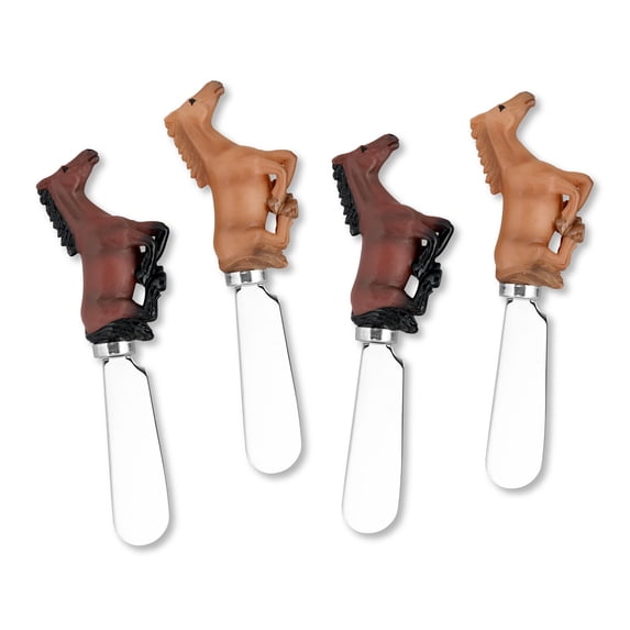 Mr. Spreader 4-Piece Horses Hand Painted Resin Handle with Stainless Steel Blade Cheese Spreader/Butter Spreader Knife, Assorted
