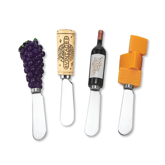 Mr. Spreader 4-Piece Red Wine Tasting Hand Painted Resin Handle with Stainless Steel Blade Cheese Spreader/Butter Spreader Knife, Assorted