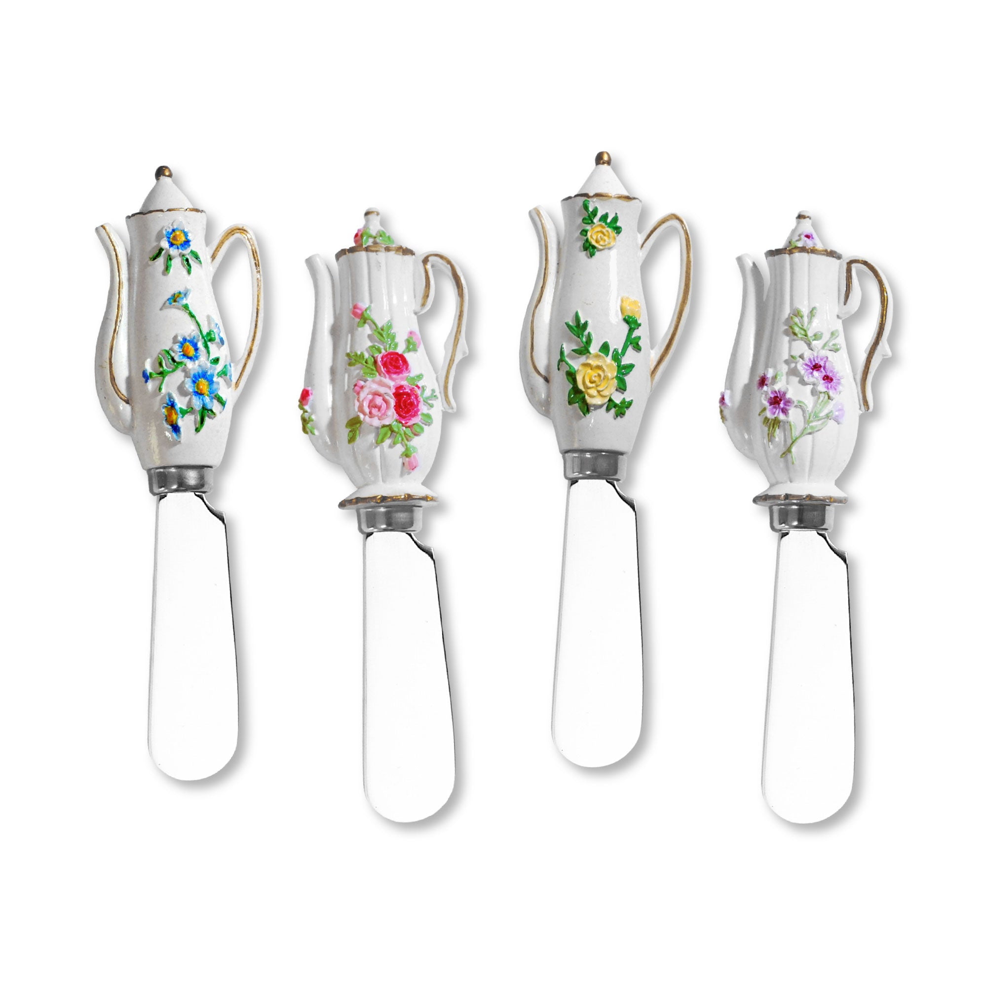 Mr. Spreader 4-Piece Tea Time Hand Painted Resin Handle with Stainless ...