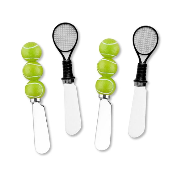 Mr. Spreader 4-Piece Tennis Hand Painted Resin Handle with Stainless Steel Blade Cheese Spreader/Butter Spreader Knife, Assorted