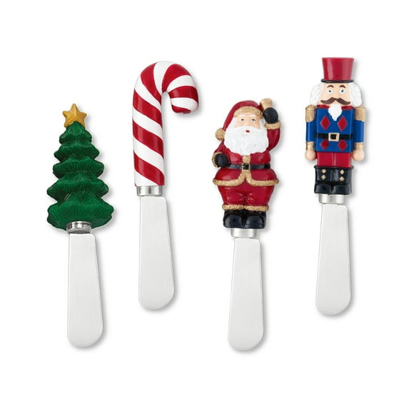 Mr. Spreader 4-Piece Tis the Season Hand Painted Resin Handle with Stainless Steel Blade Cheese Spreader Butter Spreader Knives